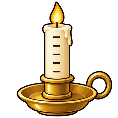 Illustrated candle clock with time markings and a brass holder
